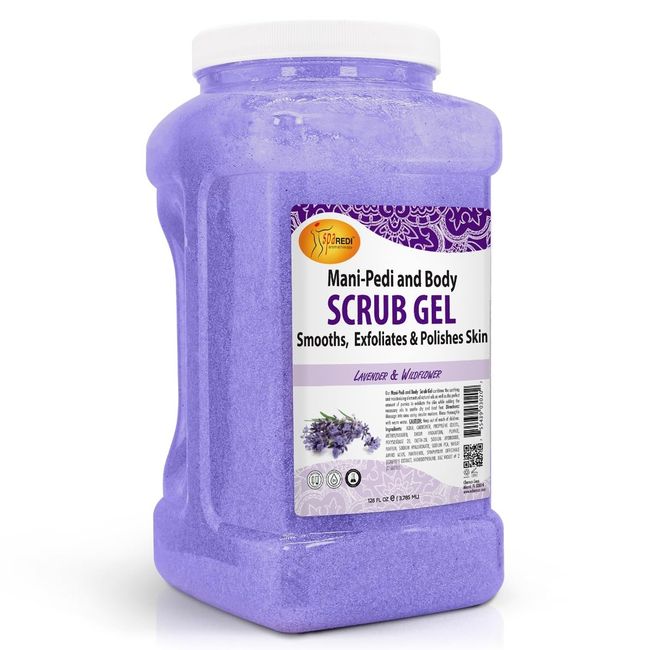SPA REDI - Exfoliating Scrub Pumice Gel, Lavender and Wildflower, 128 Oz - Manicure, Pedicure and Body Exfoliator Infused with Hyaluronic Acid, Amino Acids, Panthenol and Comfrey Extract