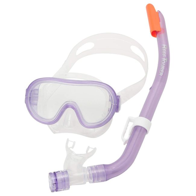 REEF TOURER RC0207 Snorkeling Snorkel Mask Snorkel, Set of 2 for Kids, Silicone, 4-9 Years Old, Purple Queen