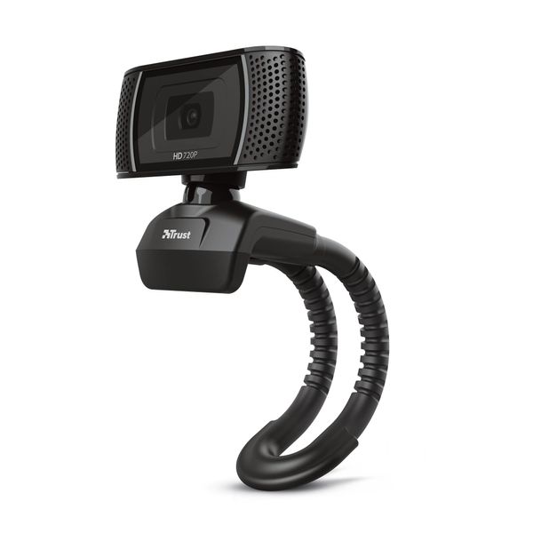 Trust Trino HD Webcam mit Mikrofon, 1280 x 720, 30 FPS, PC Kamera mit Flexibler Ständer und Automatischer Weißabgleich, Videokamera für Video, Chat, Skype, Laptop, Desktop, Computer, Mac – Schwarz