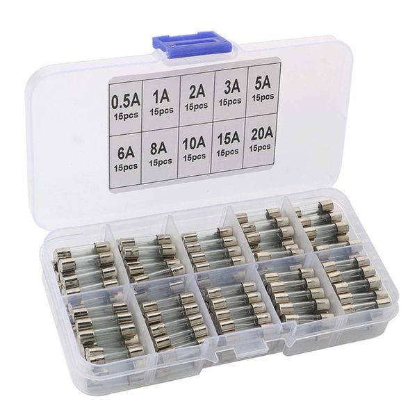 QitinDasen 150Pcs Professionell 5 X 20mm Auto Glasrohrsicherungen, Schnelle Schlag Glassicherung, Fast Schlag Glas Sicherungen (0.5A 1A 2A 3A 5A 6A 8A 10A 15A 20A)