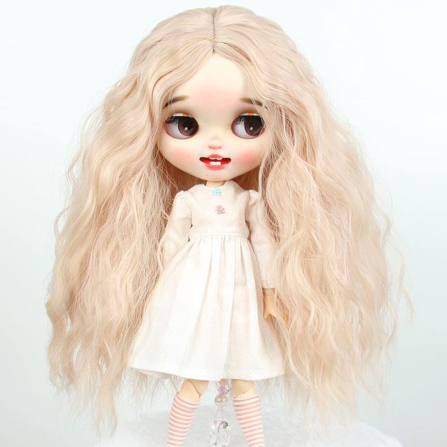 Linfairy Doll 9-10" Long Wig Long Center Curly Hair (Flesh Pink)