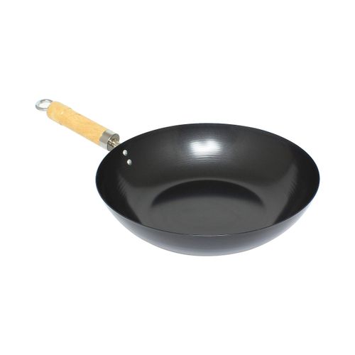 Thunder Group Non-Stick Carbon Steel Wok with Wood Handle, 12-Inch