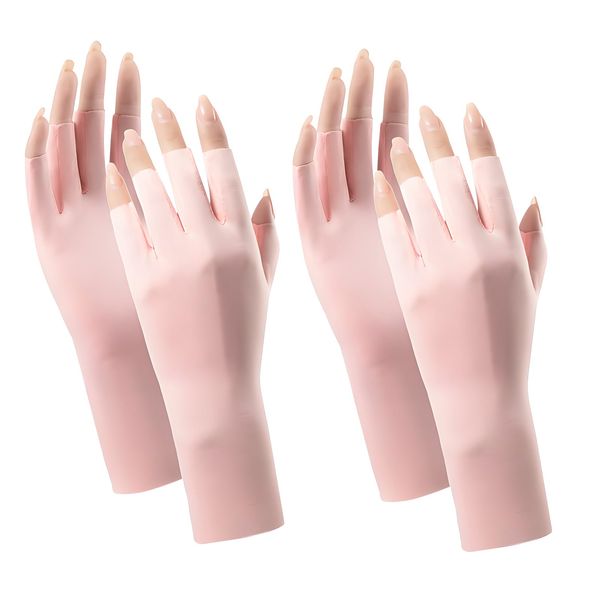 Betinyar 2 Sets of UV Gloves for Gel Nails, UPF50+ Fingerless UV Light Gel Nail Gloves, UV Protective Gloves(Pink)