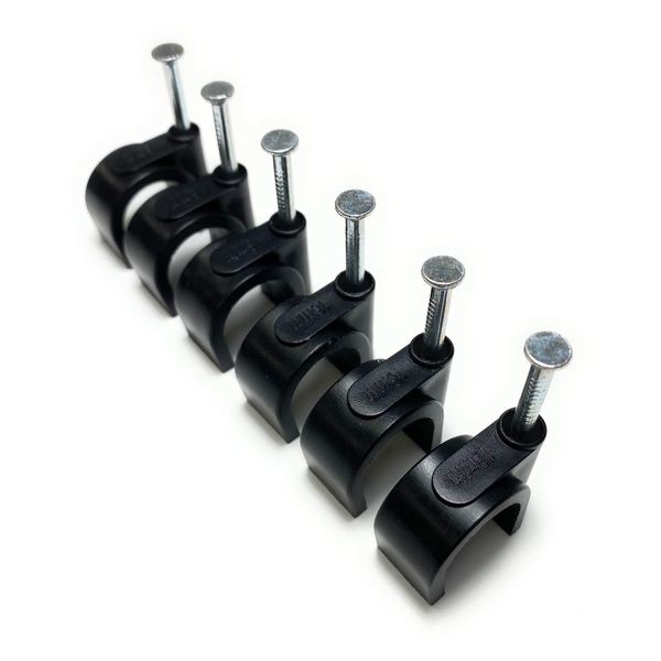 Black Round Cable Clips with Nail Fixings, K-Type 100-Pack (16mm)