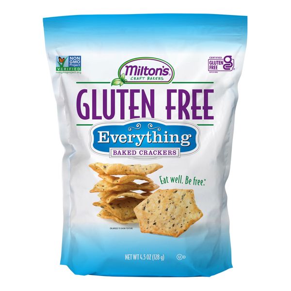 Milton's Craft Bakers Gluten Free Everything Crackers - Baked Everything Crackers, Everything Bagel Inspired, Non-GMO Project Verified, Kosher, Whole Grain, Certified Gluten Free Snack - 4.5 Oz