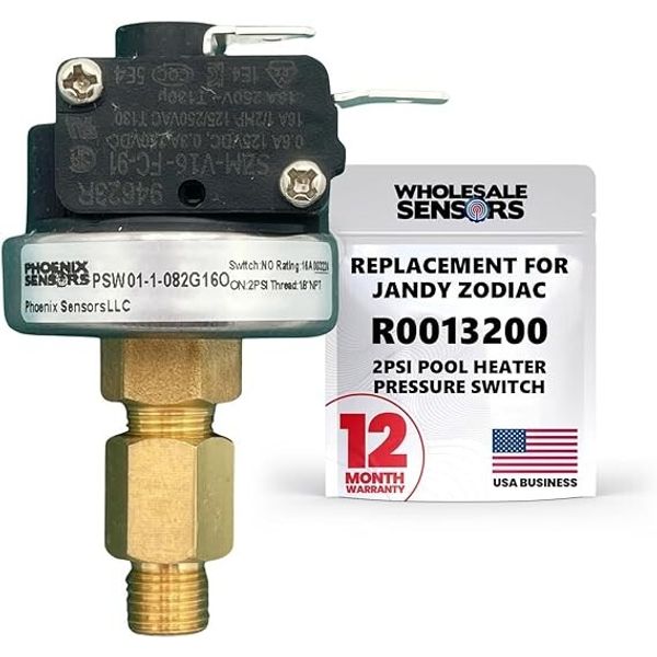 Replacement for Jandy Zodiac Laars R0013200 2PSI Pressure Switch Pool/Spa Heater