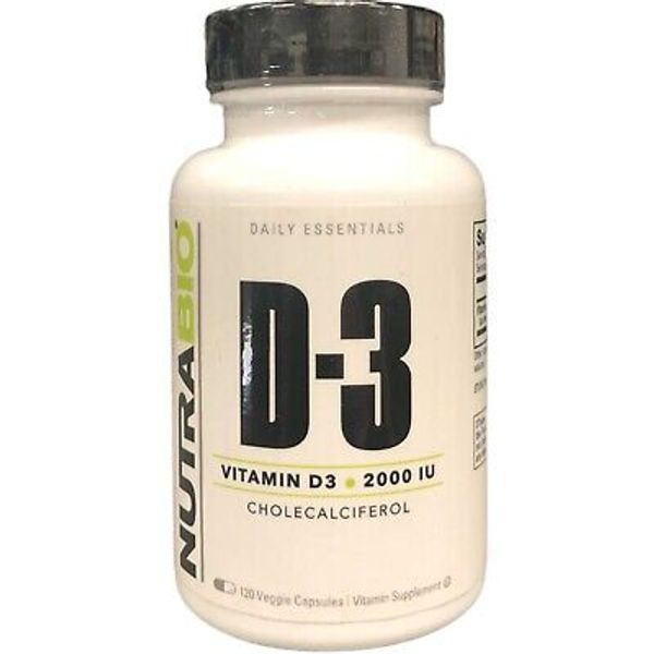 NutraBio Vitamin D (2000 IU), Immune Support - 120 Vegetable Capsules, 60 Grams