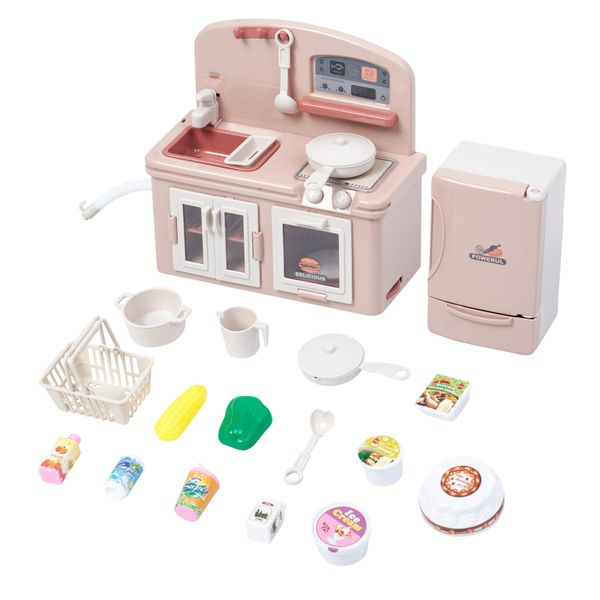 Plastic Kids Kitchen Playset Age 3 and Up - Play Kitchen Appliance Set with Working Sink, Stove, Oven, Refrigerator - Encourages Imaginative Play with Lights & Sound - Toddler Toy Kitchen Playset