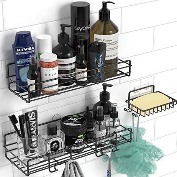 Moforoco 3-Pack Shower Caddy Basket Shelf with Soap Holder, No Drilling