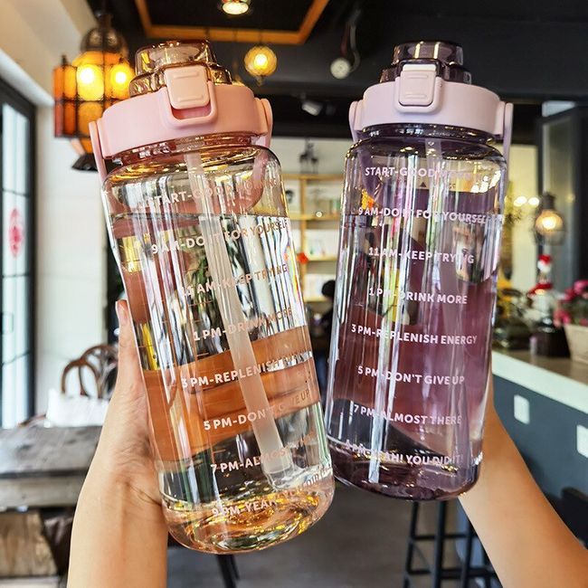 1 Liter Sports Water Bottle with Straw and Handle for School Teen Girls  Boys Water Bottles with Time Scale Frosted Leakproof - AliExpress