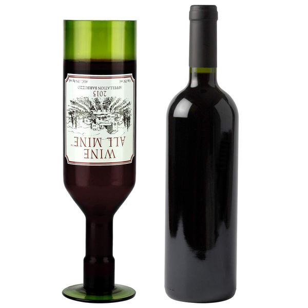 Barbuzzo Wine All Mine, Green Wine glass designed to look like a wine bottle. Holds 750mL, 3" x 11" x 3"