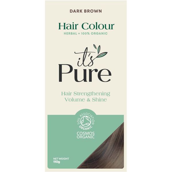 It's Pure Organic Henna Hair Dye in Dark Brown | 100% Natural, Vegan, & Gluten Free | PPD Free Hair Dye, Ammonia Free, Resorcinol Free, & Peroxide Free | Volumising, Strengthening, & Revitalising |