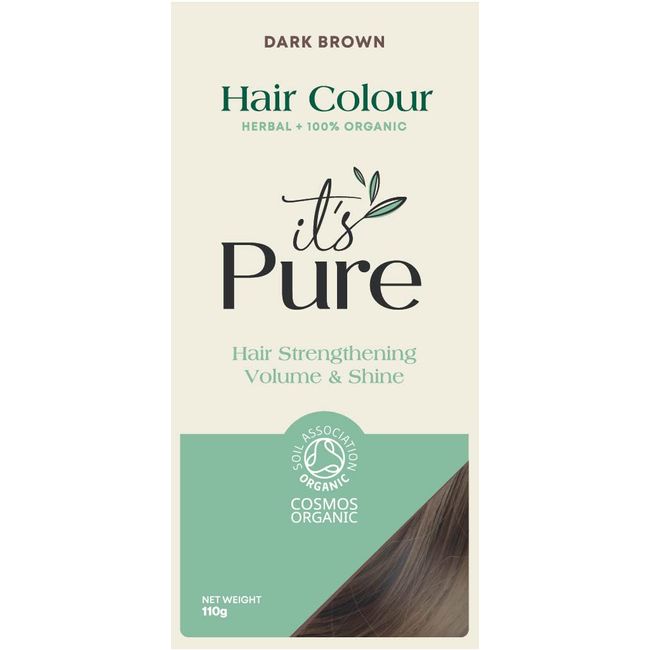 It's Pure Organic Henna Hair Dye in Dark Brown | 100% Natural, Vegan, & Gluten Free | PPD Free Hair Dye, Ammonia Free, Resorcinol Free, & Peroxide Free | Volumising, Strengthening, & Revitalising |