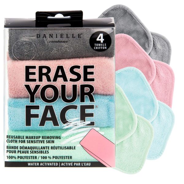 ERASE YOUR FACE Make-up Removing Cloths, By Danielle Enterprises, Pastel, 4 Count