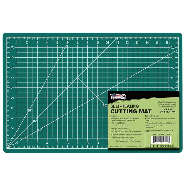 US Art Supply Thickend - 12" x 18" Green/Black Professional Self Healing 5-Ply Double Sided Durable Non-Slip Cutting Mat Great for Scrapbooking, Quilting, Sewing and all Arts & Crafts Projects