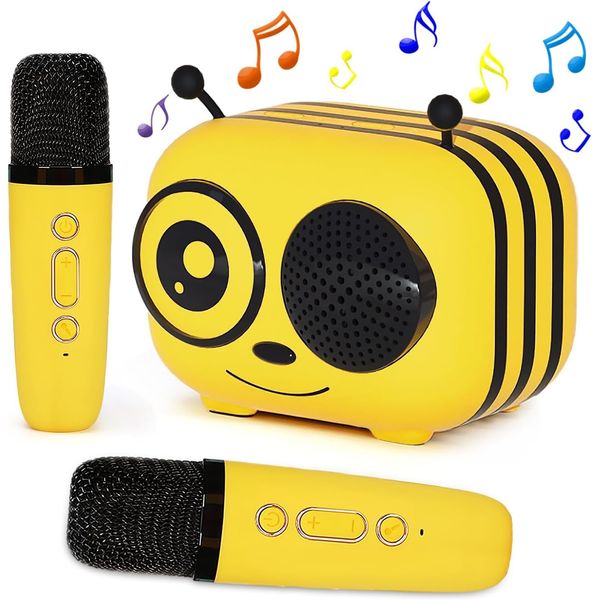 Mini Karaoke Machine for Kids Adults, Music Toys for Girls Boys Ages 3-12 Portable Bluetooth Speaker with 2 Wireless Microphone Birthday for Girls 4 5 6 7 8 10+ Years Old Home Party