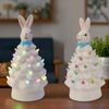 Ceramic Easter Bunny Tree Figurine w/ LED Light,Collectible Holiday Gift Decor🔥