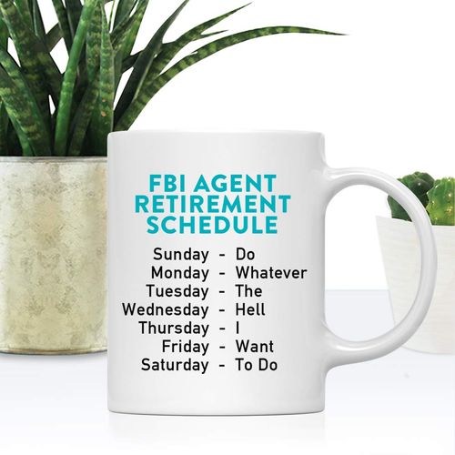 Andaz Press Funny Retirement 11oz. Coffee Mug Gag Gift, FBI Agent Retirement Schedule, 1-Pack, Coworker Boss Family Christmas Ideas, with Gift Box
