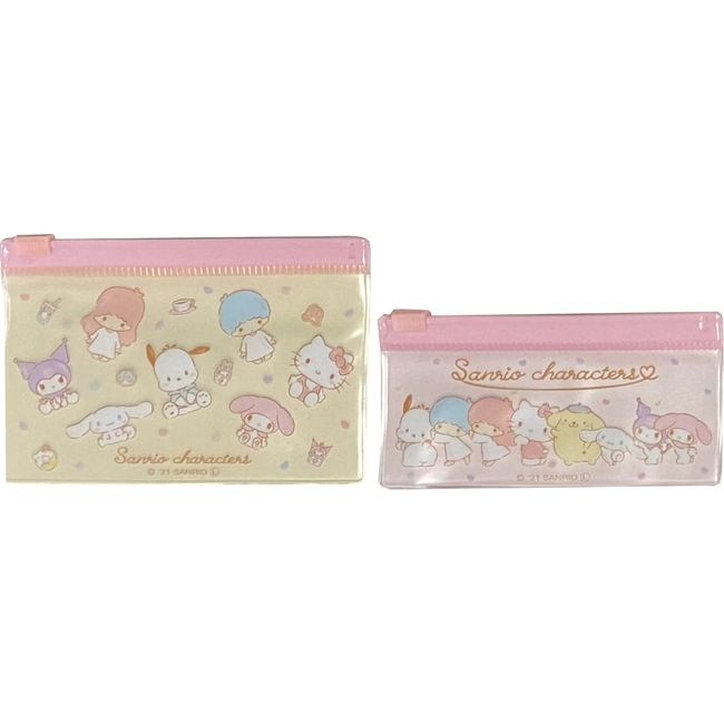 FRIEND Sanrio Characters Flat Vinyl Slider Small Case Pouch 4.4 x 2.25 Inch 12 x 8 cm Set of 2 Accessory Card Multipurpose Case Bag Sanrio Characters