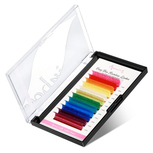 Extension Ciglia Volume Colorate, Ciglia a Ventaglio Facili D+ Curl 0.05mm 15mm 12 Colori, Rosa Rosso Giallo Bianco Verde Blu Viola Ciglia Visone Finto per Uso Domestico e Salone Beauty7
