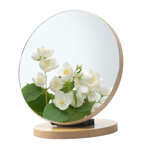 BESTOOL Mini Makeup Mirror, Mini Tabletop Mirror, Wooden Mirror, 90° Angle Adjustment, Makeup Mirror (S)