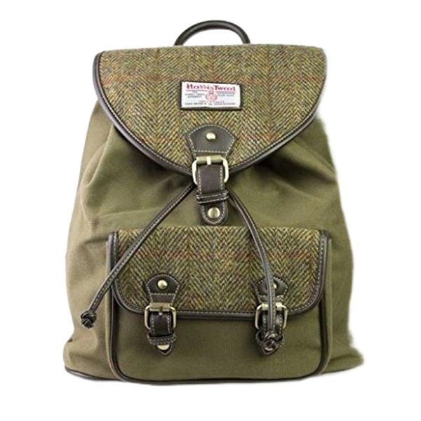 DVII Genuine Harris Tweed & Green Canvas Rucksack/Backpack