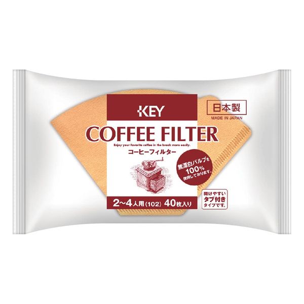 Key Coffee Coffee Filters for 2-4 People, Unbleached with Tabs, 40 Count x 10 Bags