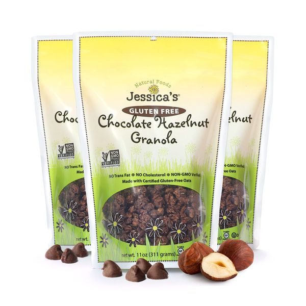 Jessica’s Natural Foods - Gluten-Free Chocolate Hazelnut Granola made with rich chocolate chips and crunchy hazelnuts, Non-GMO, no artificial flavors or preservatives, 11oz (Pack of 3)