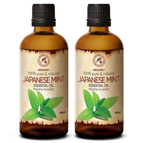 Japanese Mint Oil 2 x 100 ml - Mentha Arvensis - Aromatherapy Essential Oils for Diffusers and Fragrance Lamps - Mint Oil for Soap Making and Candles - Japanese Mint for Skin & Hair and Room Fragrance