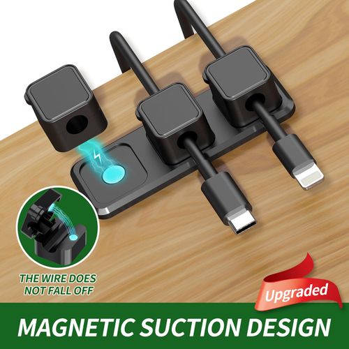 Magnetic Cable Clips, Upgraded Cord Organizer 6+1 Set with 3-in-1 Magnetic Base, Cord Holder for Desk Office Nightstand Wall, Cable Holder, Charger Wire Management Keeper (Black