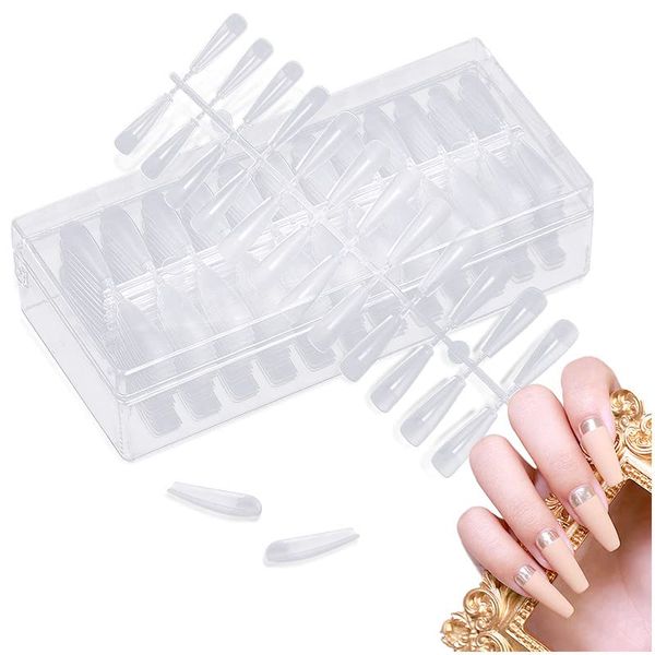 Kalevel 504 Pieces Nail Tips, Long Oval Transparent False Nails, DIY Decoration, Practice, Nail Tips, Feet, Repair, Long Tips, Clear, Popular, False Nails, Decoration, Handmade, Solid Color