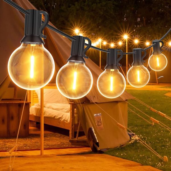 GLUROO LED String Lights Rainproof 15M Illumination Light Bulb Color 25+1 G40 Bulb Included E12 Base Unbreakable Connectable Garden Lights Birthday Party Decoration Lights School Festival Christmas