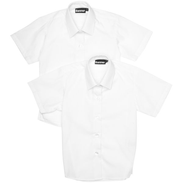 Blue Max Banner Girl's Twin Pack Short Sleeve School Blouse, White, 46" Chest
