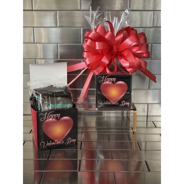 Valentines Day Bouchard Chocolate Mints Gift Box-Basket Wrapped And Red Bow