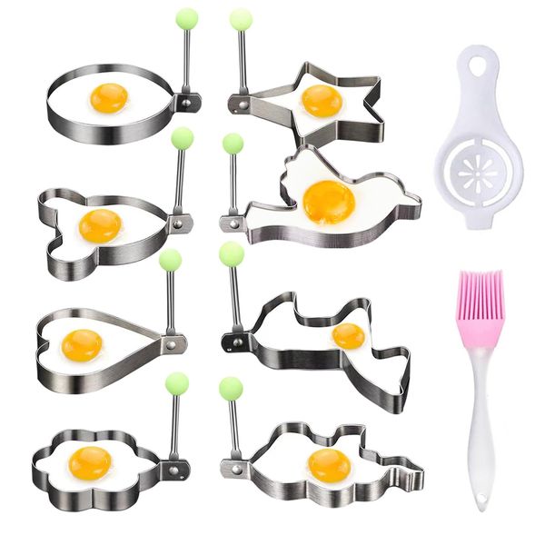 Spiegeleiform, 8 Stück Pancake Form Egg Ring, Spiegeleierformen mit Klappgriffen und Ölpinsel, Spiegeleiform Ei Ring, Antihaft Spiegeleierformen für Omeletts Spiegeleier Hackbrate