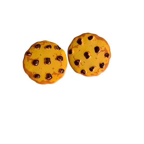 Chocolate Chip Cookie Upcycled Button Stud Earrings, Hair Barrette, Pinback Brooch, Ring Dessert Food Dollhouse Jewelry Gift (Earrings Only)