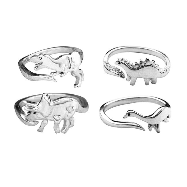 chengxun 4 Stück Dinosaurier-Ring für Frauen und Mädchen, offener Ring, Schmuck, Freunde, Geschenk, Metall