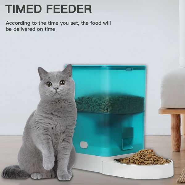 U.S. Solid Automatic Dog Cat Feeder Cyan Pet Food Dispenser, Dual Power Supply