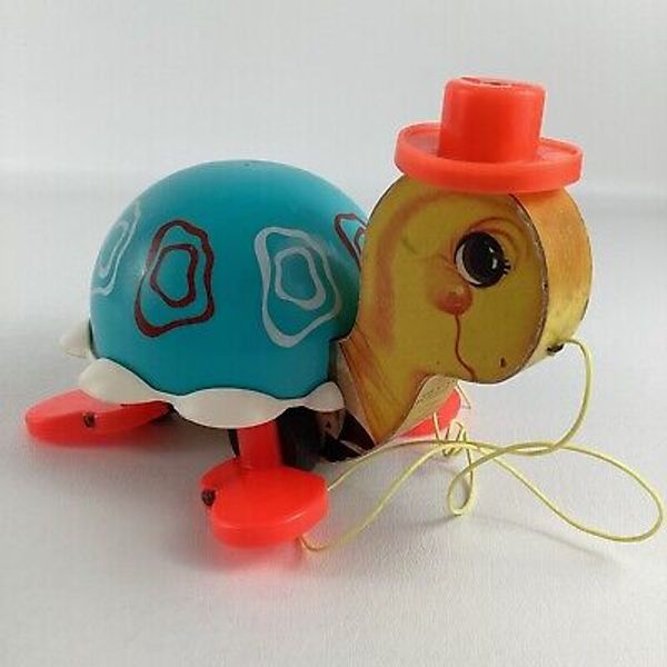 Fisher Price Tip Toe Turtle Pull Along Toy Tortoise Working Bell Vintage 1962