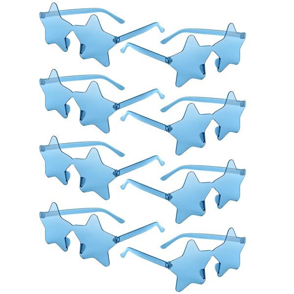Bouiexye Rimless Star Sunglasses, Transparent Sunglasses Pentagram Shaped Glasses Bulk Party Favor for Women Men Kids (Blue)