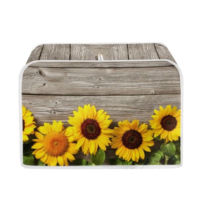 Biyejit Wood Sunflower Print Toaster Cover Appliance 4 Slice, Bread Toaster Cover Bakeware Protector, Dust and Fingerprint Protection