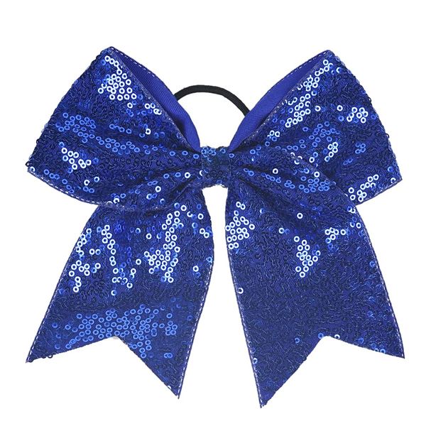 2 Pcs Large Glitter Cheer Hair Bows Sparkly Sequin Ponytail Holder Elastic Hair Tie Band Cheerleading Hair Accessories for Women Girls Blue