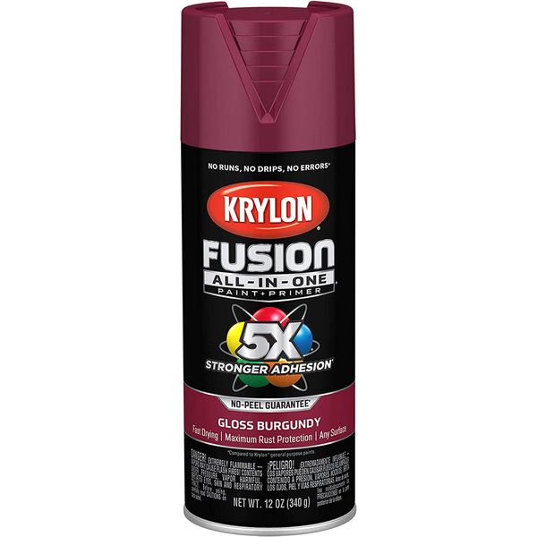 12 Oz Krylon K02704007 Burgundy Fusion All-In-One Paint & Primer Spray Paint, Gl