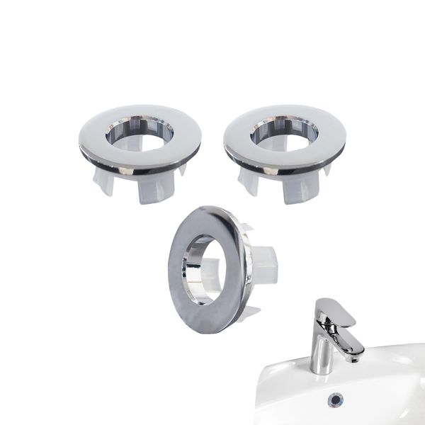 TUKEVA 3 Stück Waschbecken Überlauf Abdeckung Loch Abdeckung Spülbecken Überlauf Waschbecken Überlauf Ring Kupfer Material Trimmen Überlauf Ablasskappe für Küche,Waschbecken Badezimmer Spüle (Silber)