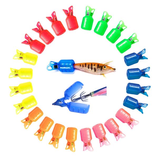 Doyime Egi Safety Covers (Set of 24 in 6 Colors), One Lock, Squid Hook Protector, Fishing Rod Hook Keeper, Portable Squid Jig, Durable and Durable, Easy to Pinch with Carabiner, Colorful, Easy to Use,