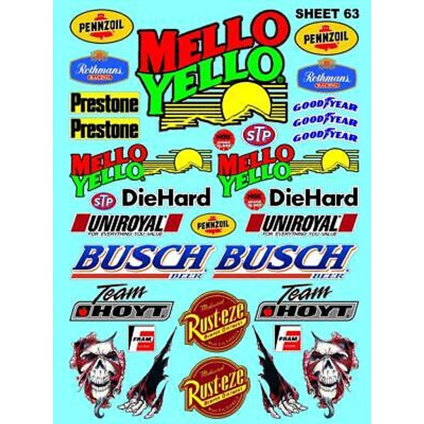 CLEAR VINYL Mello Yello Sticker Gang SHEET 63-R/C MODEL Decals 1/12-1/10-LOSIcut