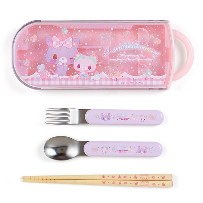 Sanrio 879029 Mucle Dreamy Character Spoon, Fork and Chopsticks Set of 3 for Children, Dishwasher and Dish Dryer Safe with Name Stickers, Made in Japan, Sliding Case