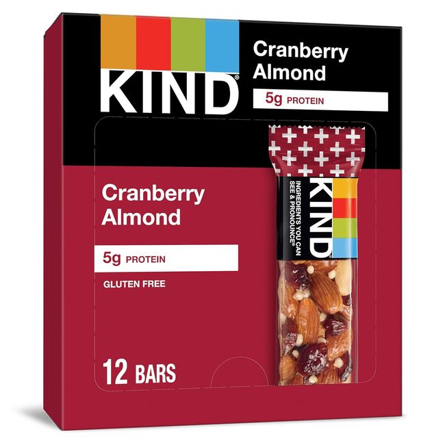 KIND Bars Cranberry Almond Healthy Snacks Gluten Free 12 Count