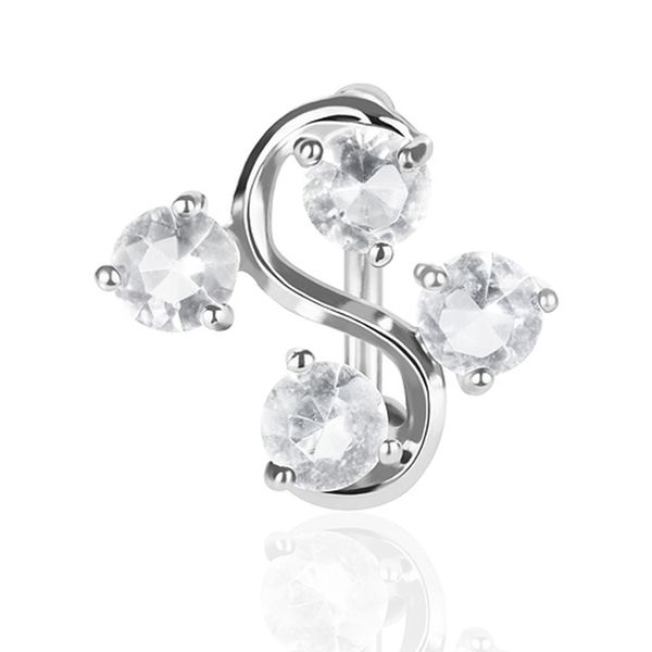 Taffstyle Bauchnabelpiercing Top Down Chirurgenstahl Stab Piercing Banane Bauch Bauchnabel Stecker Kugel 4 Glitzer Kristall Spirale Silber Clear