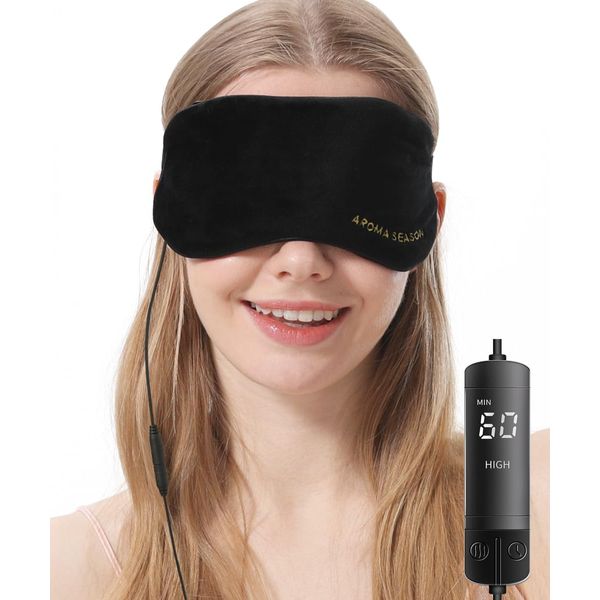 Aroma Season Heated Eye Mask, Reusable Steam Mask Warm Compress for Dry Eyes Chalazion Blepharitis Stye (Black)